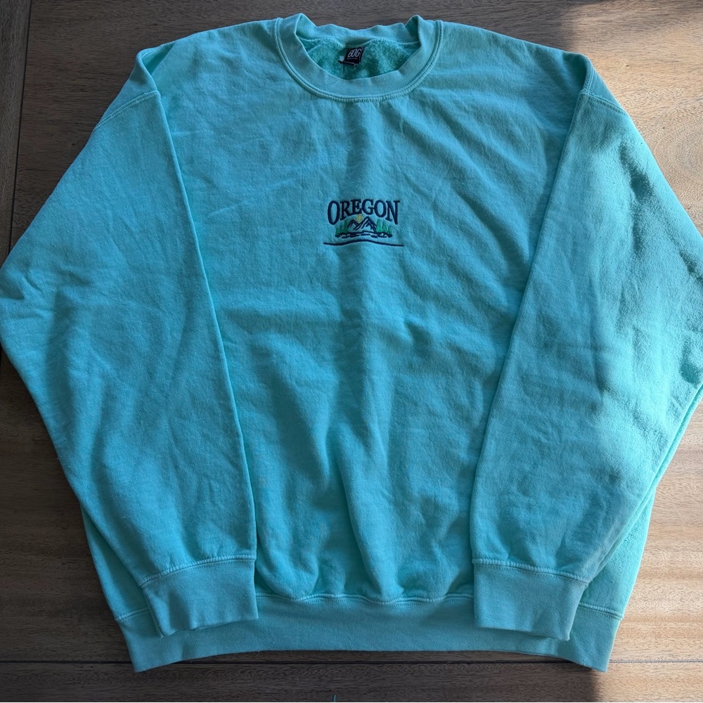 Urban Outfitters Mint Green Oregon Mountains Embroidered Crewneck Sweatshirt L